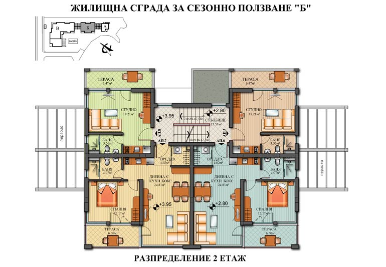 Блок Б - Разпределение на 2 етаж